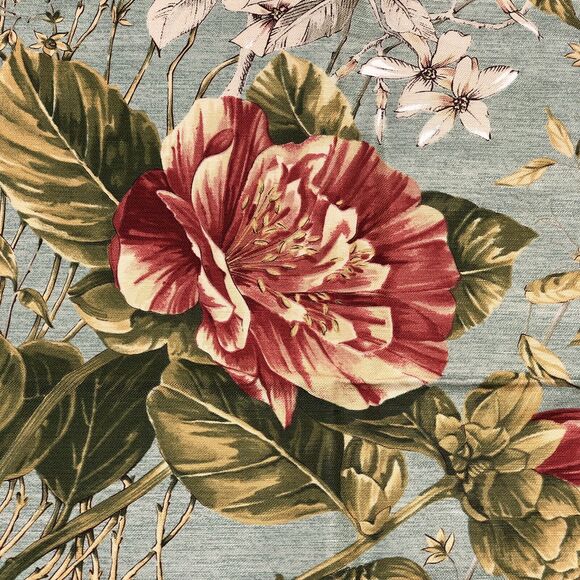 Robert Allen Beacon Hill Ikebana Bouquet Hand Printed Japanese Linen Fabric Teal - Picture 2 of 10